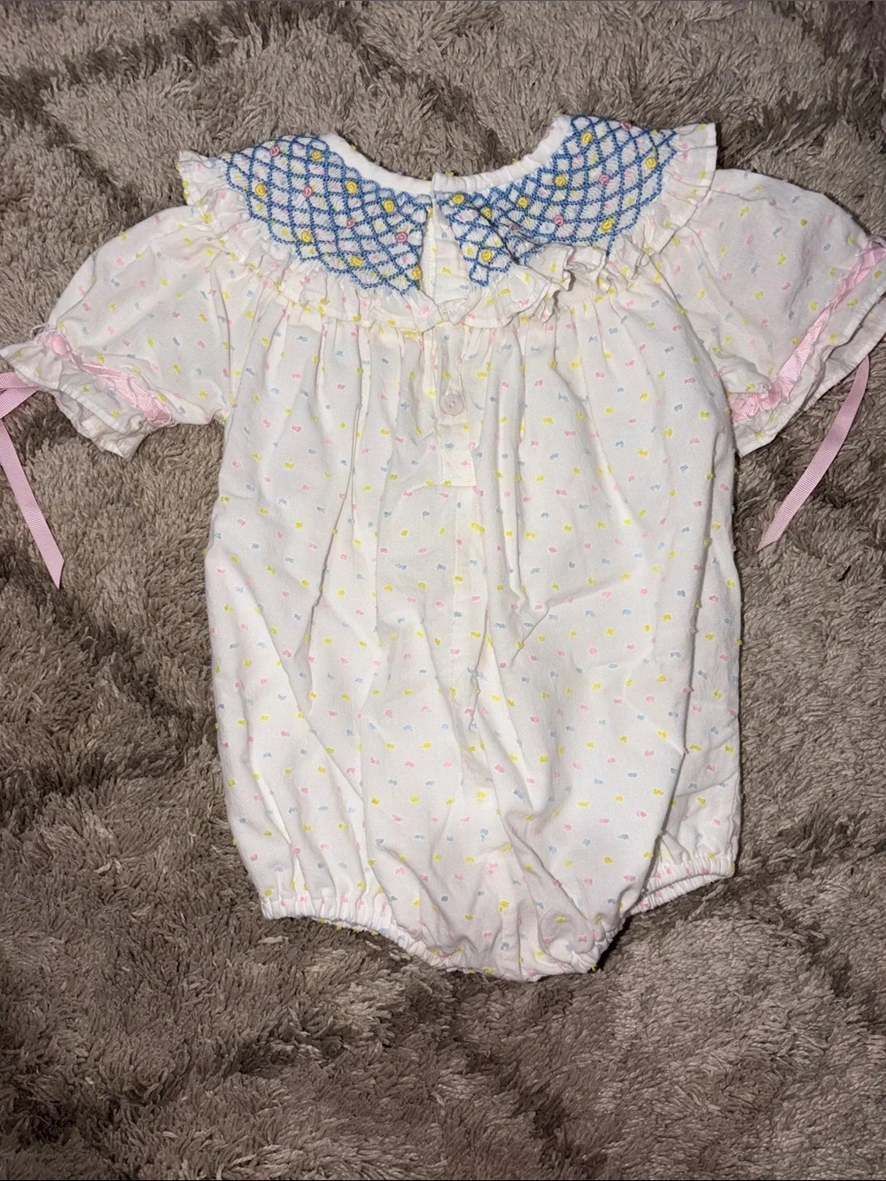 Smocked White Baby Bubble Romper